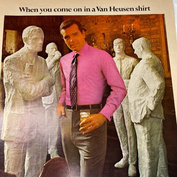 1968 Van Heusen Print Ad Full Page Man Purple Shirt Statues Original Vintage u - Picture 2 of 3